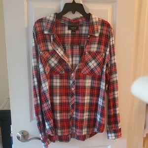 Confess Women's Red Plaid Button Down Shirt